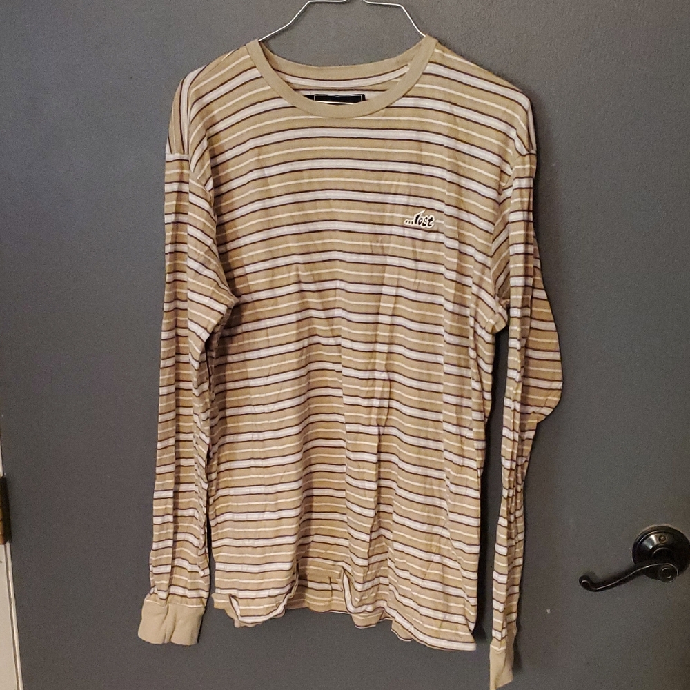Lost Beige and White Striped Long Sleeve Shirt Size L